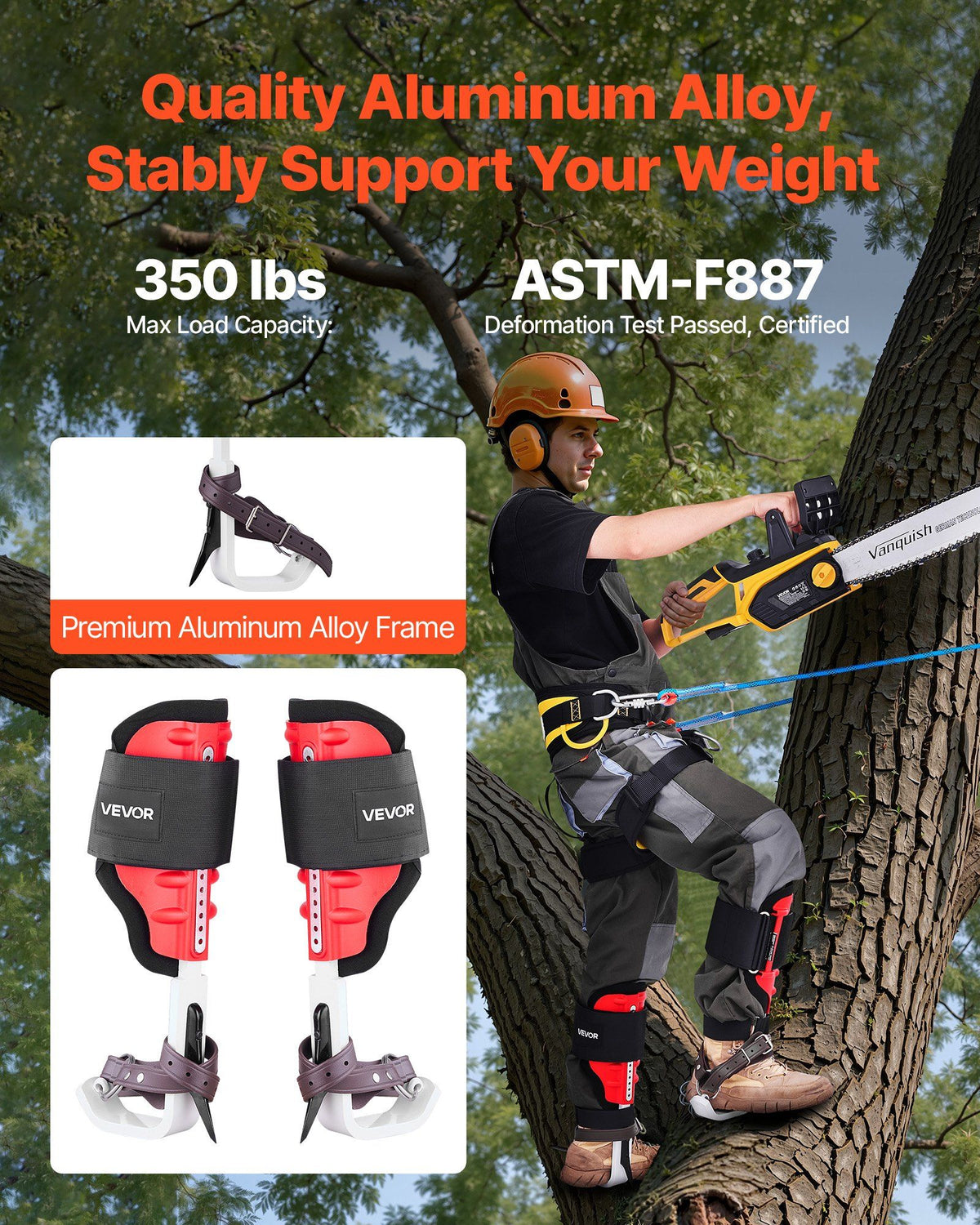 Tree Climbing Spikes Set, Height-Adjustable Tree Climbing Gear with Straps & Spike Protectors, 159 kg Load Capacity, Durable Aluminum Climb Spurs Arborist Equipment for Fruit Picking Hunting