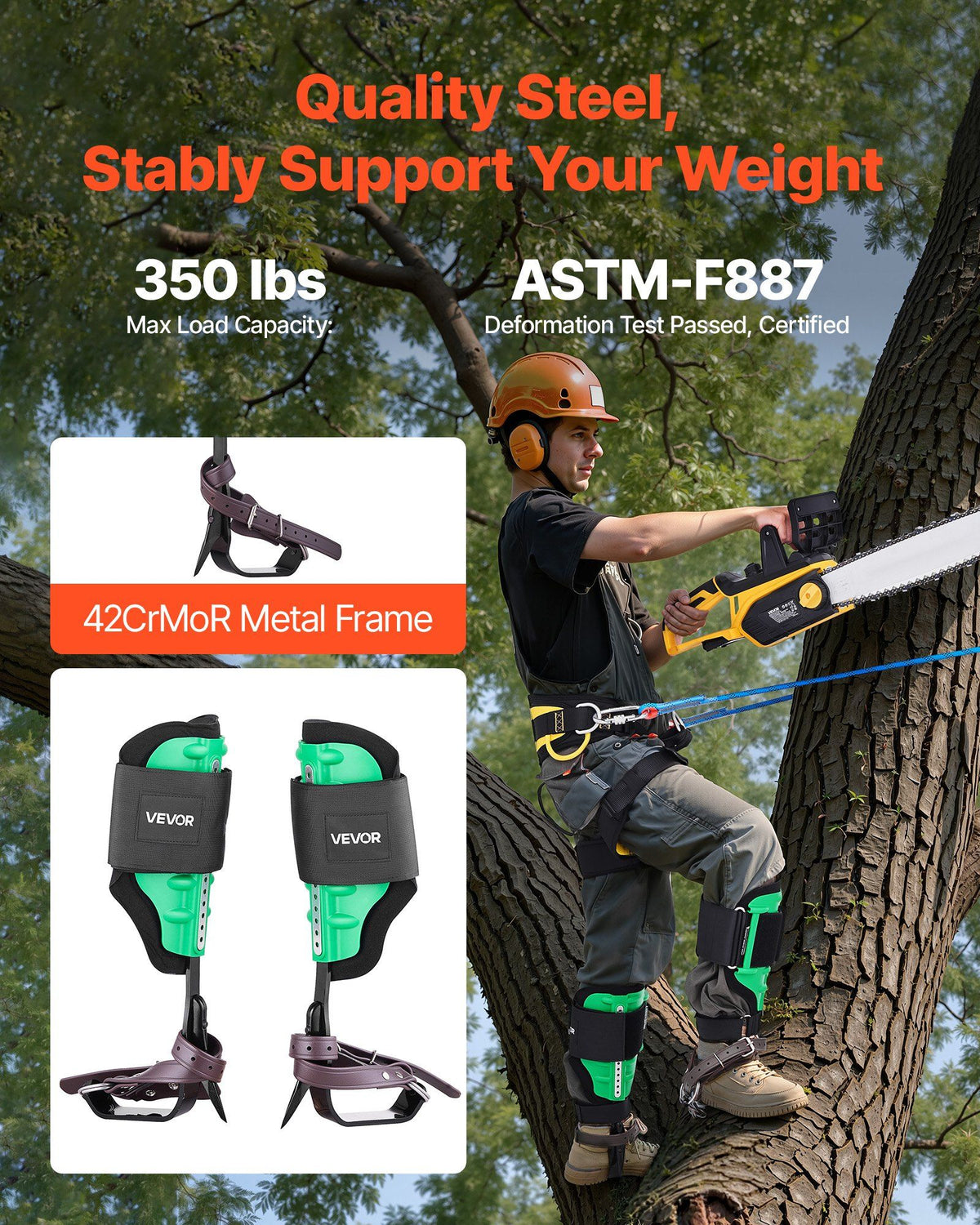 Tree Climbing Spikes Set, Height-Adjustable Tree Climbing Gear with Straps & Spike Protectors, 159 kg Load Capacity, Heavy Duty Steel Climb Spurs Arborist Equipment for Fruit Picking Hunting