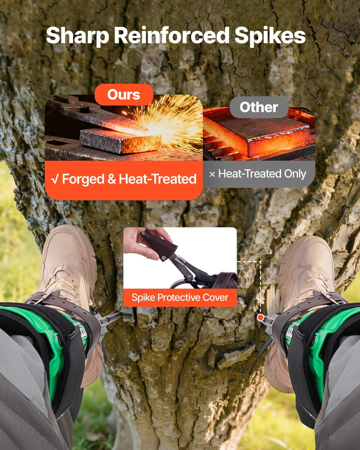Tree Climbing Spikes Set, Height-Adjustable Tree Climbing Gear with Straps & Spike Protectors, 159 kg Load Capacity, Heavy Duty Steel Climb Spurs Arborist Equipment for Fruit Picking Hunting