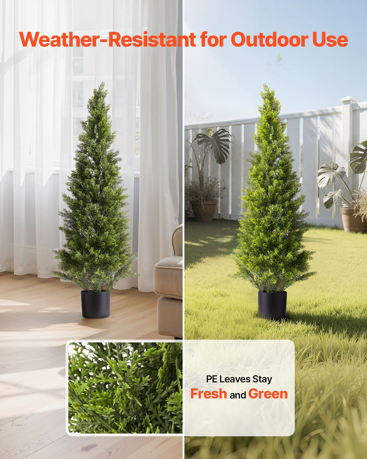 Artificial Topiary Cedar Trees, 2 Set 1219mm Faux Pine Shrubs Plants, Fake Silk Tree Look Real, Easy Assembly for Decor Front Porch Outdoor Patio Garden Balcony Backyard Indoor Office