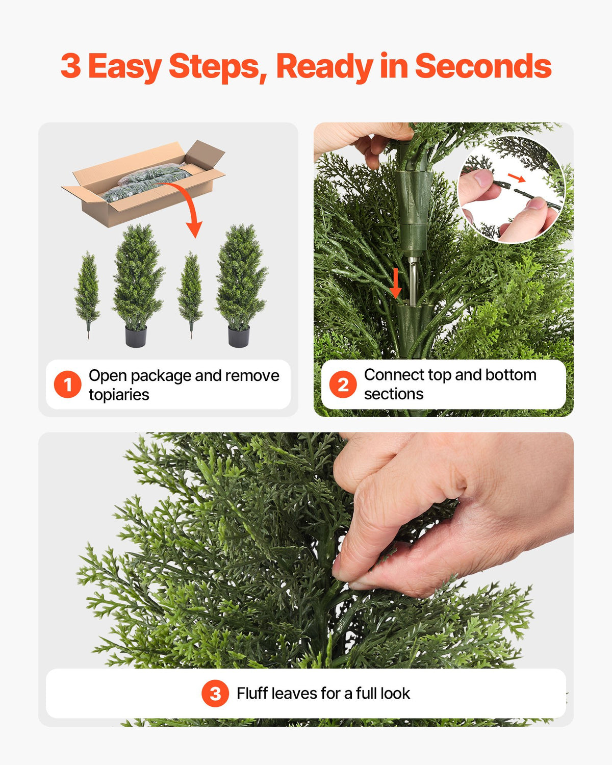 Artificial Topiary Cedar Trees, 2 Set 1219mm Faux Pine Shrubs Plants, Fake Silk Tree Look Real, Easy Assembly for Decor Front Porch Outdoor Patio Garden Balcony Backyard Indoor Office