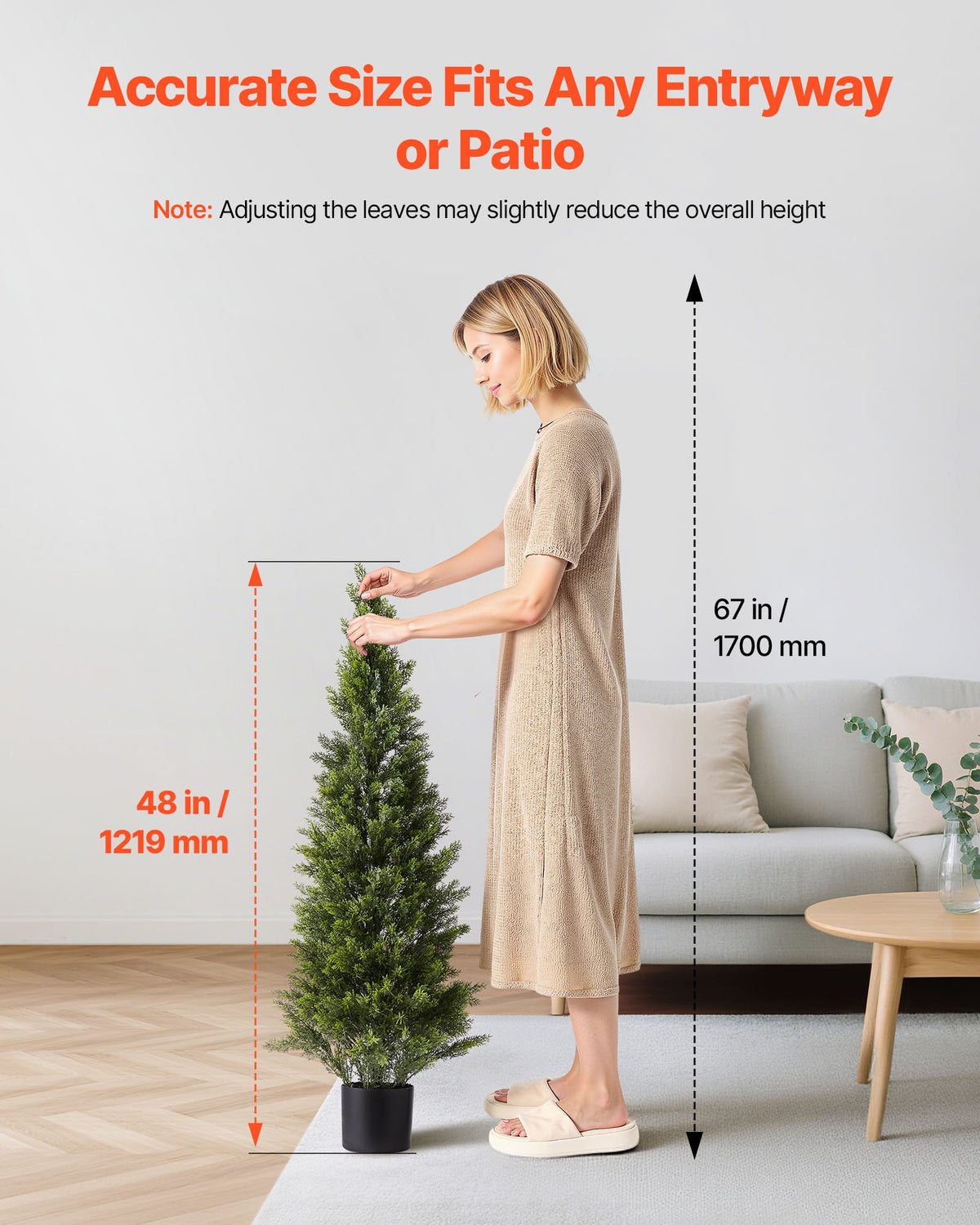 Artificial Topiary Cedar Trees, 2 Set 1219mm Faux Pine Shrubs Plants, Fake Silk Tree Look Real, Easy Assembly for Decor Front Porch Outdoor Patio Garden Balcony Backyard Indoor Office