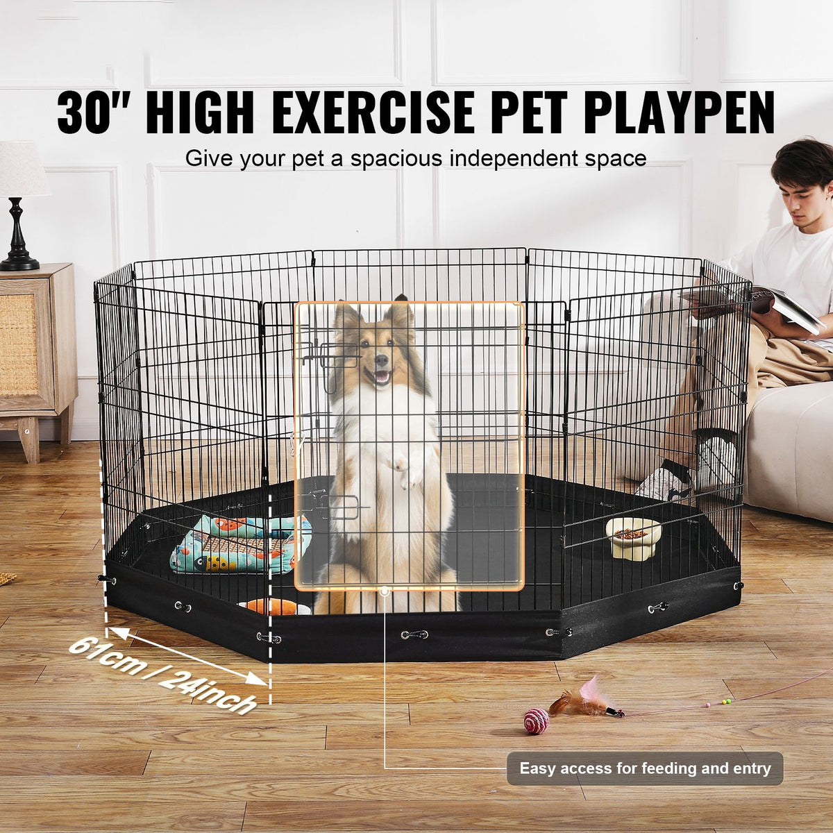 Dog Playpen, 8 Pcs 30"H x 24"W Panels Foldable Metal - V952-XSYDCWWLXTSD48O5RV0