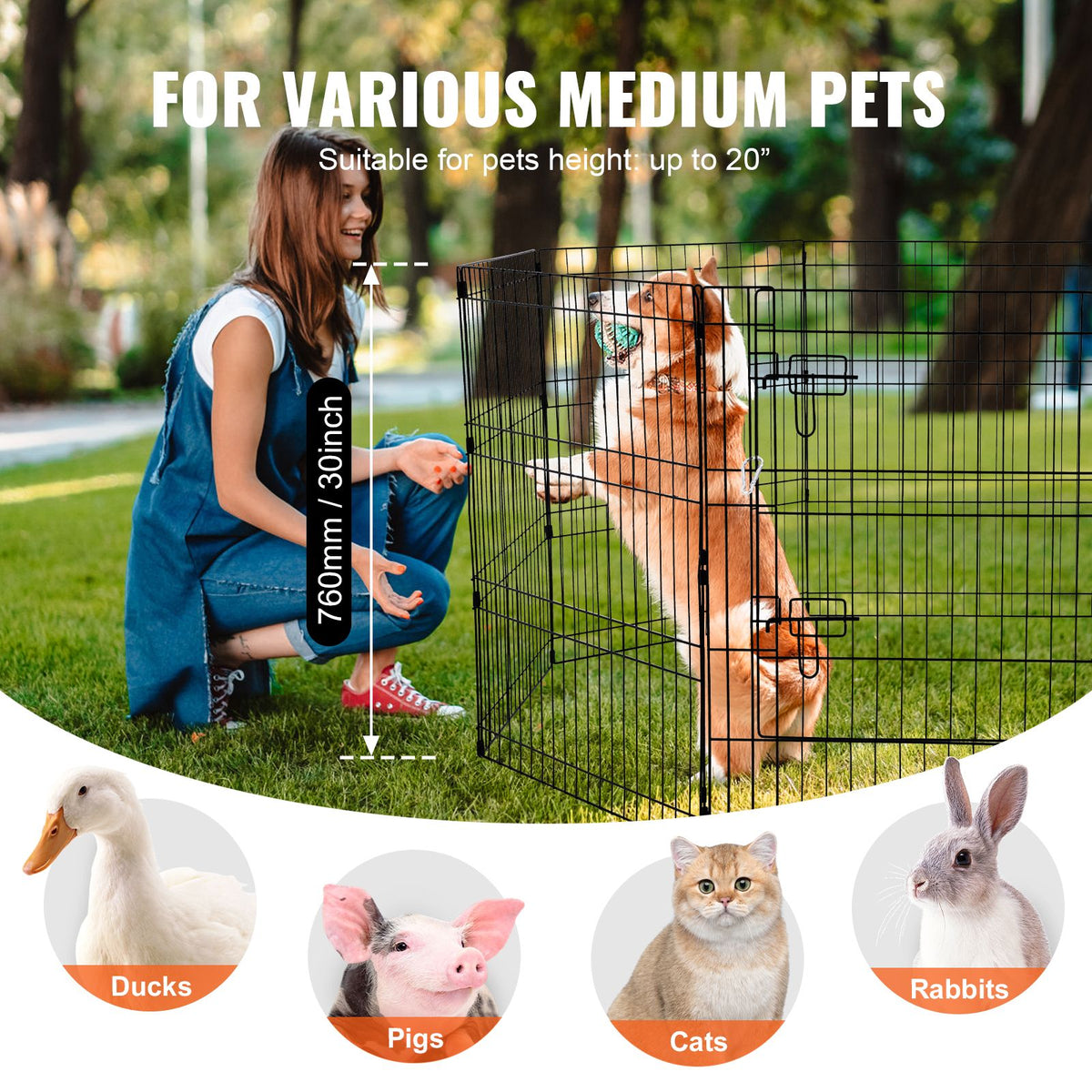 Dog Playpen, 8 Pcs 30"H x 24"W Panels Foldable Metal - V952-XSYDCWWLXTSD48O5RV0