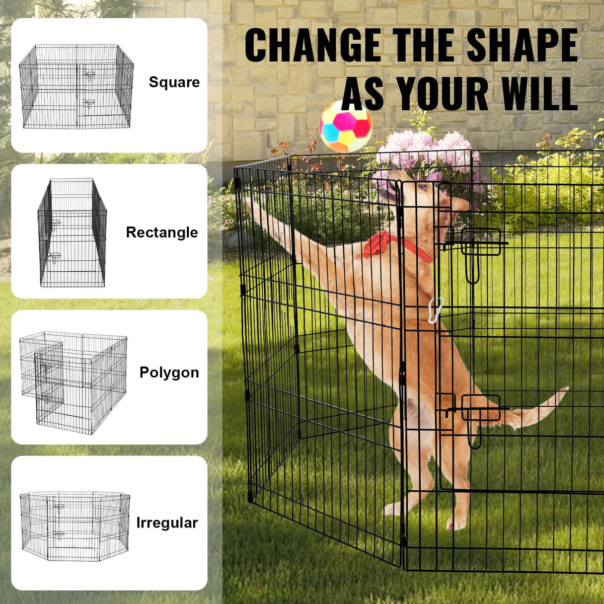 Dog Playpen, 8 Pcs 30"H x 24"W Panels Foldable Metal - V952-XSYDCWWLXTSD48O5RV0