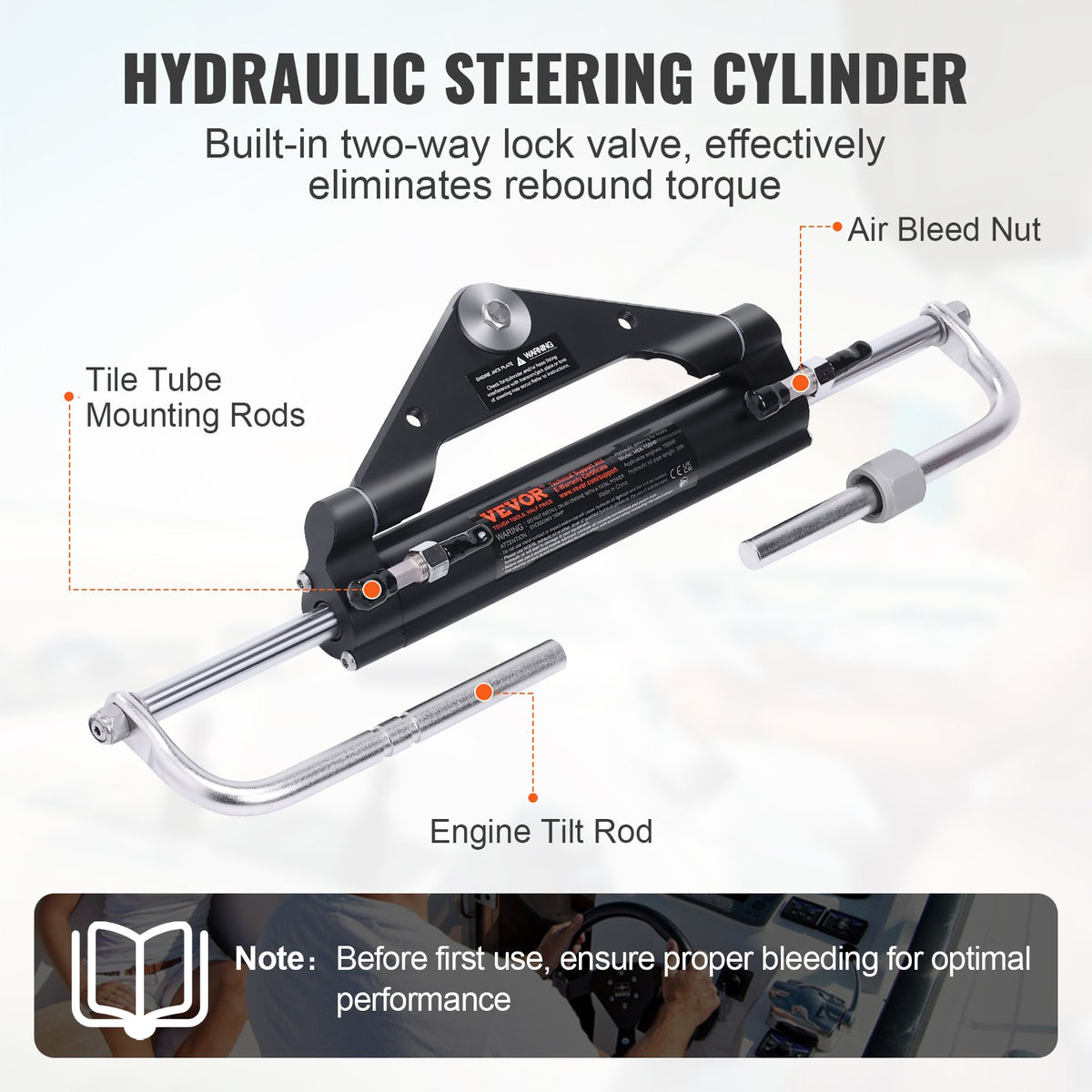150HP Hydraulic Outboard Steering Kit Boat Marine System, Built-in Two-Way Lock Cylinder, 150HP Pump and High-Strength Nylon Hose for Single Station, Single-Engine use