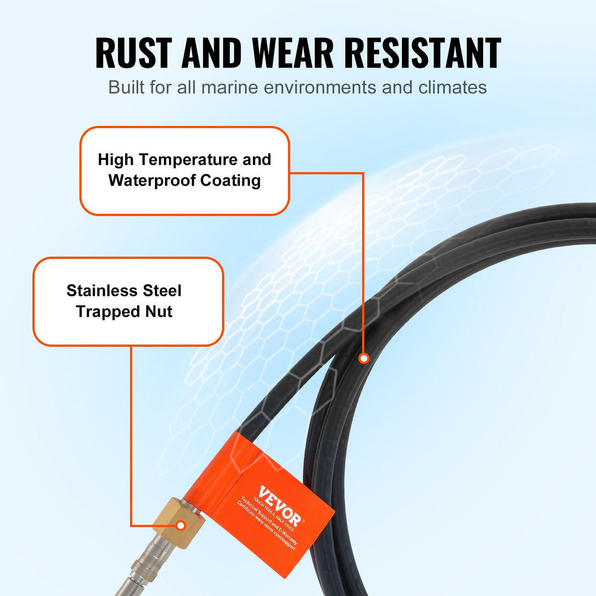 Boat Steering Cable, 17 Feet Outboard Marine Rotary Steering Cable, 1/2 Ton High Tensile Strength, Steel Steering Wheel Cable Compatible with Most Single-Station Outboard Steering Systems