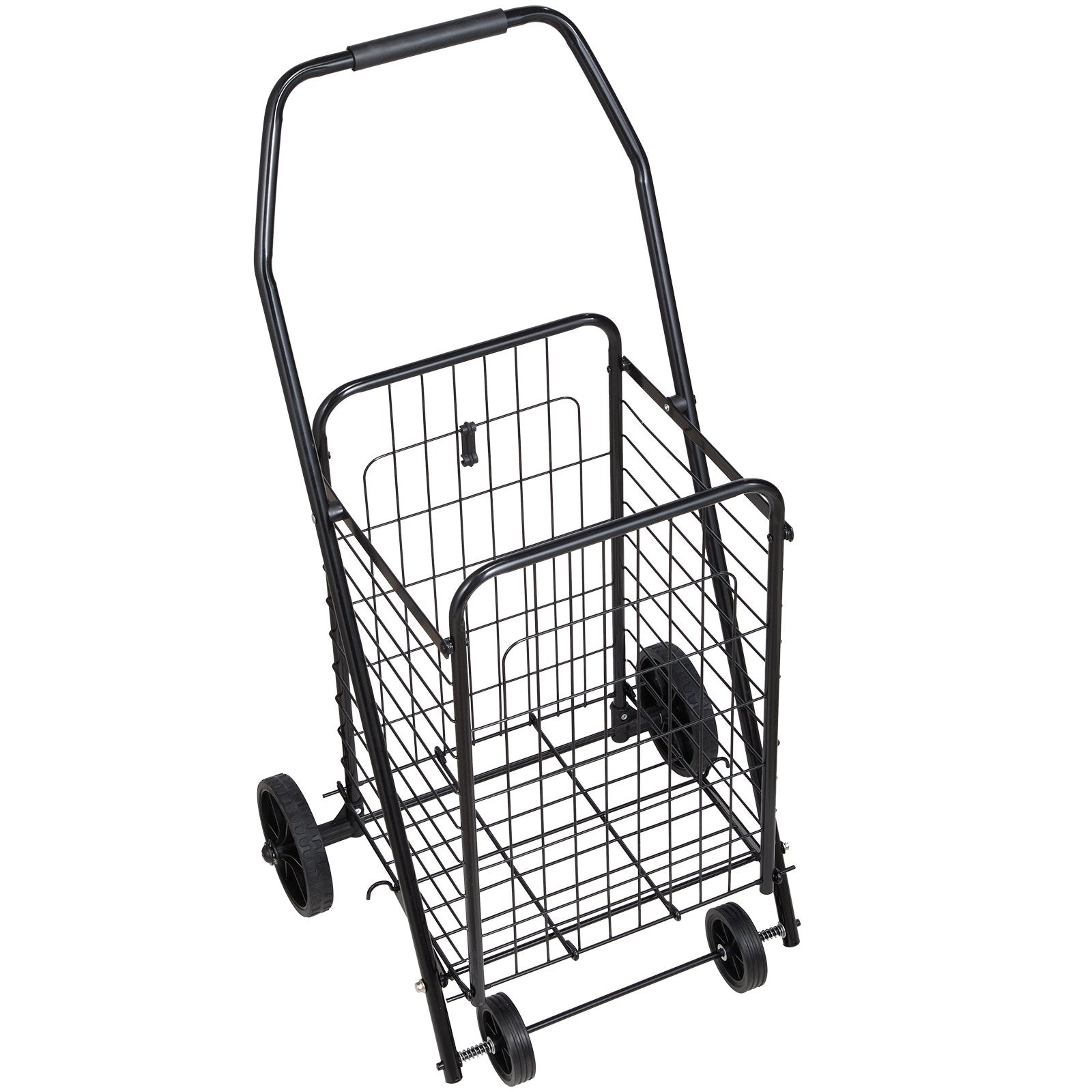 Shopping Cart, Folding Grocery Utility Cart with Swivel Wheels, 40.8 kg Large Load Capacity, Heavy Duty Rolling Laundry Basket Butler for Laundry, Shopping, Camping, Grocery, Luggage, Black