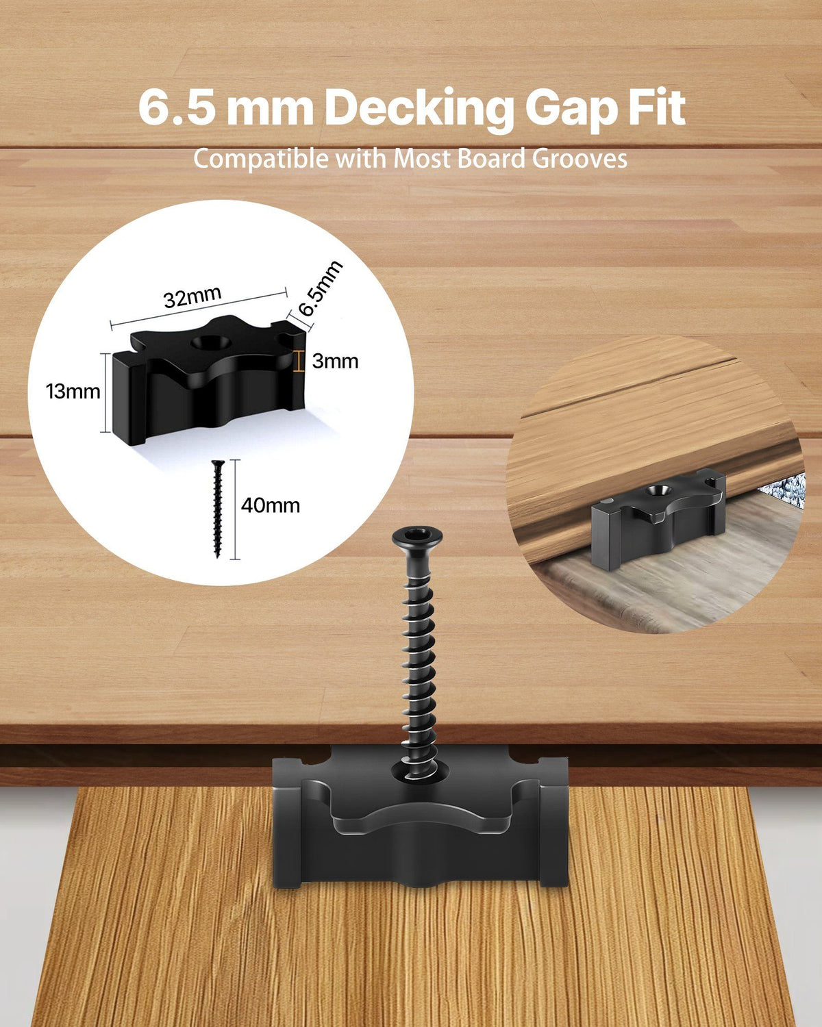 900PCS Hidden Deck Fasteners for Composite Decking Board, Universal Composite T Clips & Plastic Hidden Fasteners with Metal Screws,Polypropylene PP Clips Works with 6.5 mm Gaps, Black