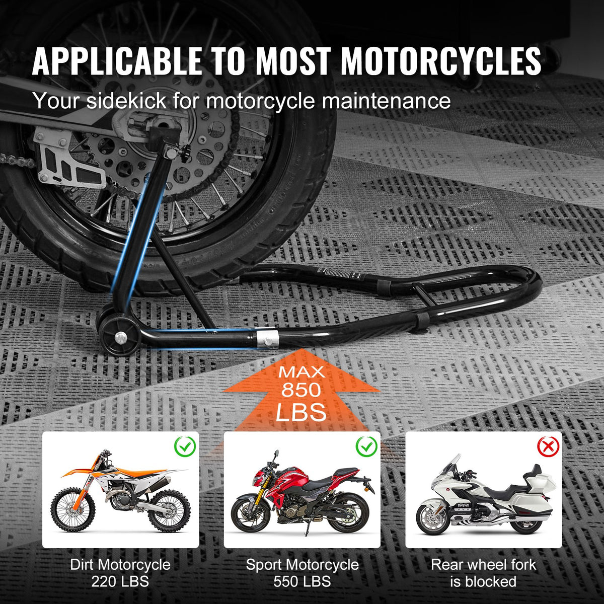 Motorcycle Bike Stand Rear 850 LBS Forklift Spoolift Paddock Swingarm Lift