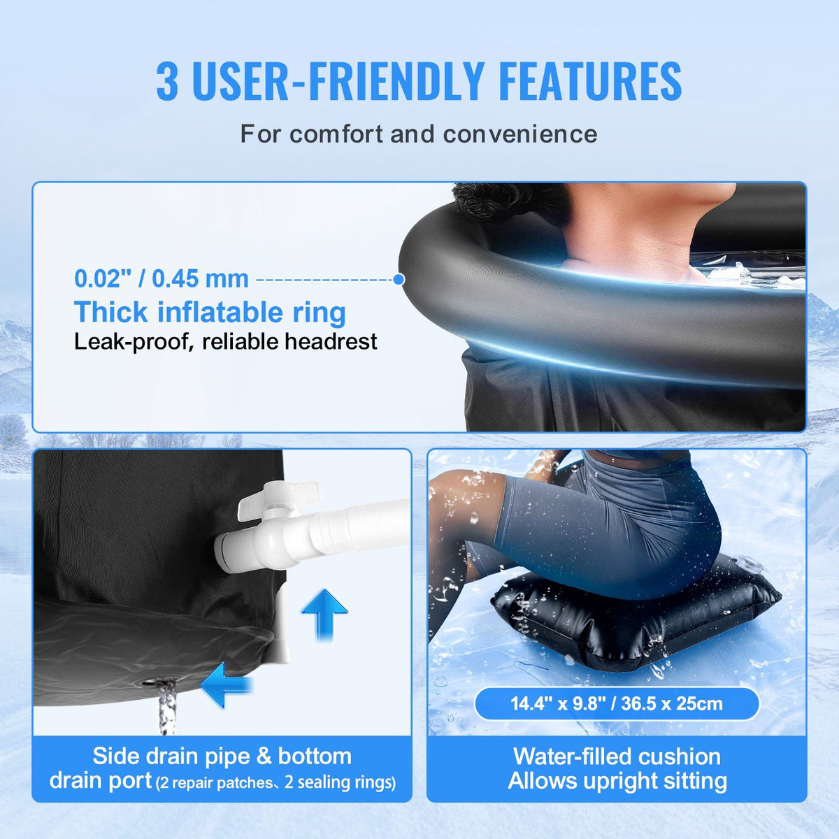 Ice Bath Tub, 80 cm Long Cold Water Therapy Plunge Tub for Athletes, Portable Outdoor Ice Barrel Plunge Pool for Recovery, 341L Inflatable Folding Bathtub with Cover, Home Ice Pod for Adult