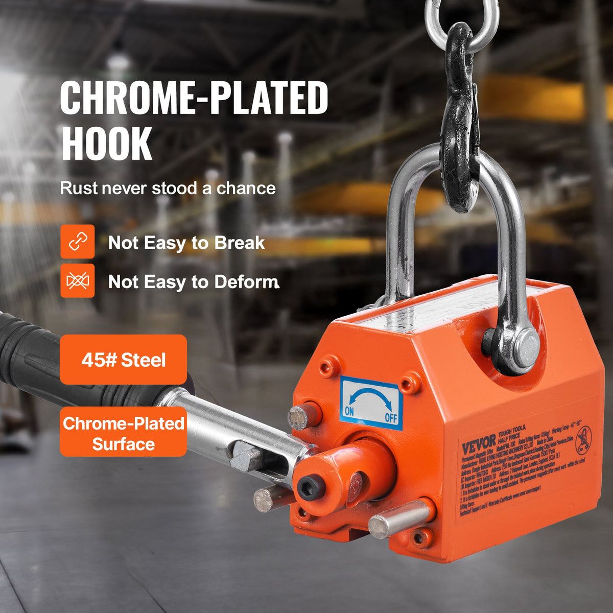 Magnetic Lifter, 100 kg/220 lbs Pulling Capacity, 2.5 Safety Factor, Neodymium & Steel, Lifting Magnet with Release, Permanent Lift Magnets, Heavy Duty Magnet for Hoist, Shop Crane, Block, Board