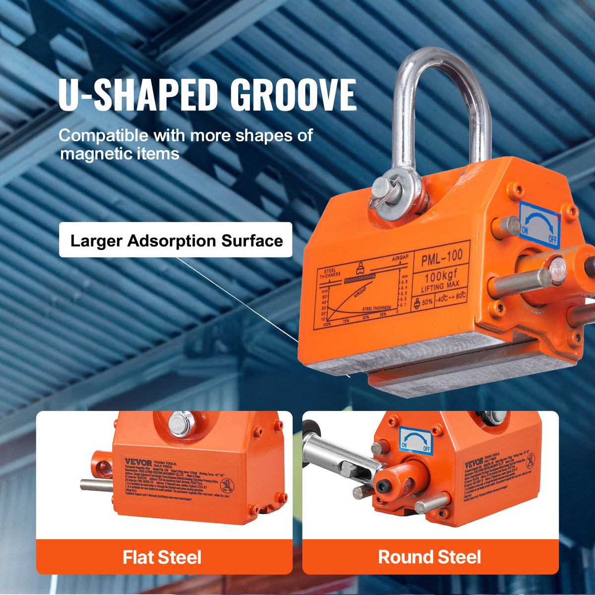 Magnetic Lifter, 100 kg/220 lbs Pulling Capacity, 2.5 Safety Factor, Neodymium & Steel, Lifting Magnet with Release, Permanent Lift Magnets, Heavy Duty Magnet for Hoist, Shop Crane, Block, Board