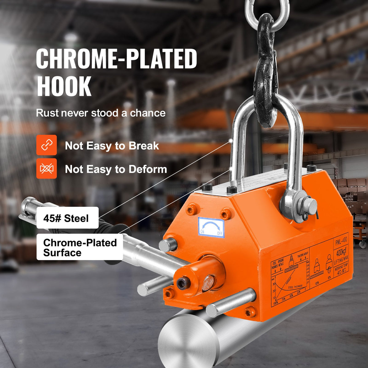 Magnetic Lifter, 400 kg/880 lbs Pulling Capacity, 2.5 Safety Factor, Neodymium & Steel, Lifting Magnet with Release, Permanent Lift Magnets, Heavy Duty Magnet for Hoist, Shop Crane, Block, Board