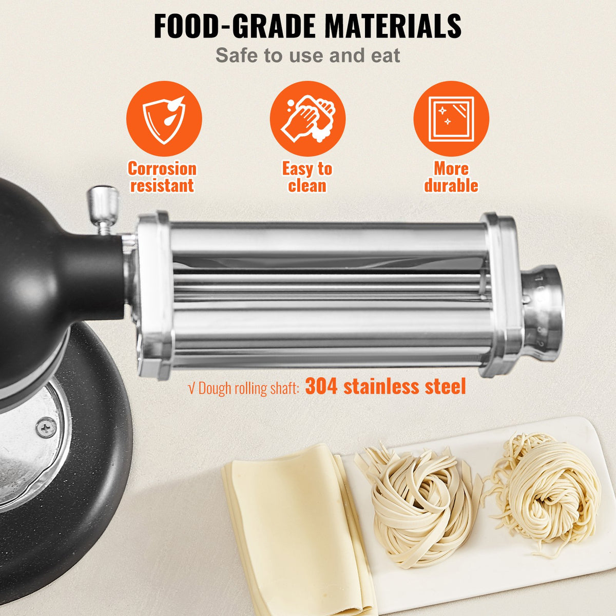 Pasta Attachment for KitchenAid Stand Mixer, Stainless Steel Pasta Sheet Roller Attachment, Pasta Maker Machine Accessory with 8 Adjustable Thickness Knob, KitchenAid Pasta Attachment by VEVOR