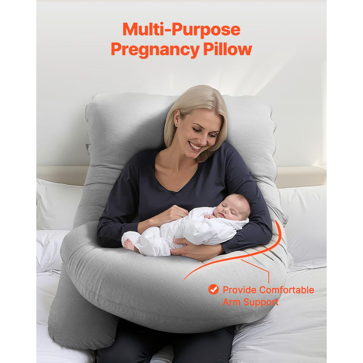 Pregnancy Pillow, G-Shaped Maternity Pillow, Full-Body Support Pillow with Removable & Washable Cover, Soft and Breathable Pregnancy Body Pillows for Back, Belly, Hips, Legs Relief