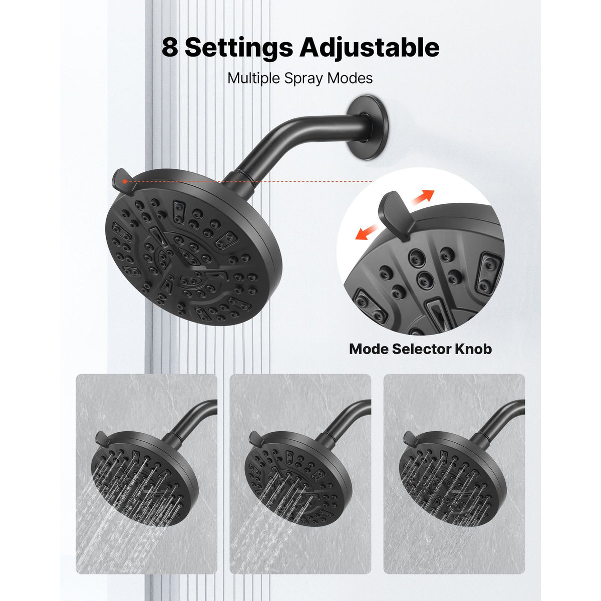 Tub and Shower Faucet Set, Complete with 127 mm Rainfall Shower Head and Bathtub Spout, 8-Setting Adjustable Spray, Single-Handle Tub Trim Kit with Brass Pressure Balancing Valve, Matte Black