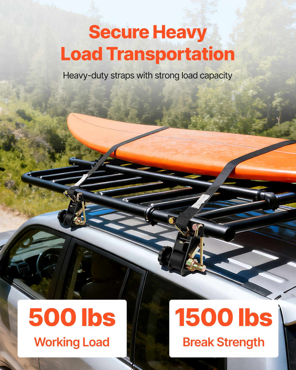 Ladder Rack Ratchet Straps, 47.6-50.8 mm Black Round Tube Mount, 38 mm Wide x 2.25 m Long Black Ladder Rack Straps with Double J-Hooks, 226.8 kg Load Heavy Duty, Cargo Buckle Lock Strap (4 Pack)