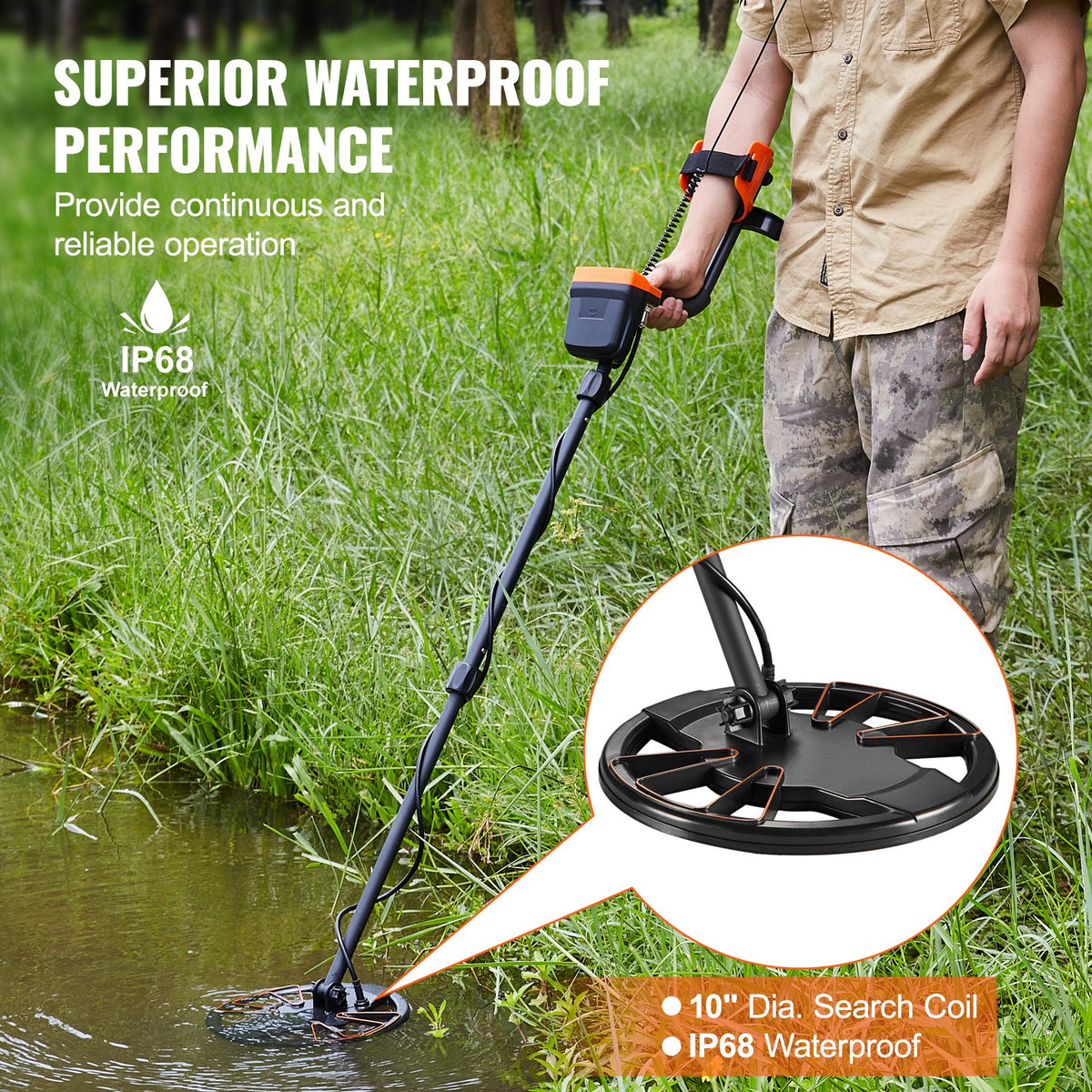 Metal Detector for Adults&Kids, 250mm, Professional Adjustable Higher Accuracy Gold Detector, IP68 Waterproof Coil with LCD Display 7 Modes Advanced DSP Chip, for Detecting Gold Treasure Hunting