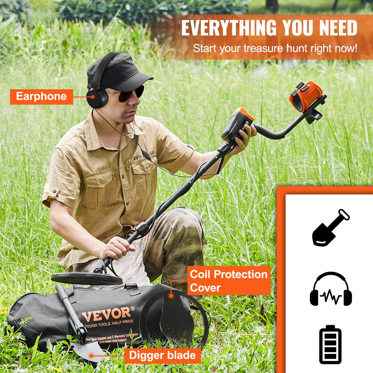 Metal Detector for Adults&Kids, 250mm, Professional Adjustable Higher Accuracy Gold Detector, IP68 Waterproof Coil with LCD Display 7 Modes Advanced DSP Chip, for Detecting Gold Treasure Hunting