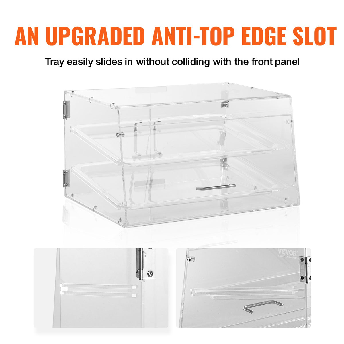 Pastry Display Case, 2-Tier Commercial Countertop Bakery Display Case, Acrylic Display Box with Rear Door Access & Removable Shelves, Keep Fresh for Donut Bagels Cake Cookie