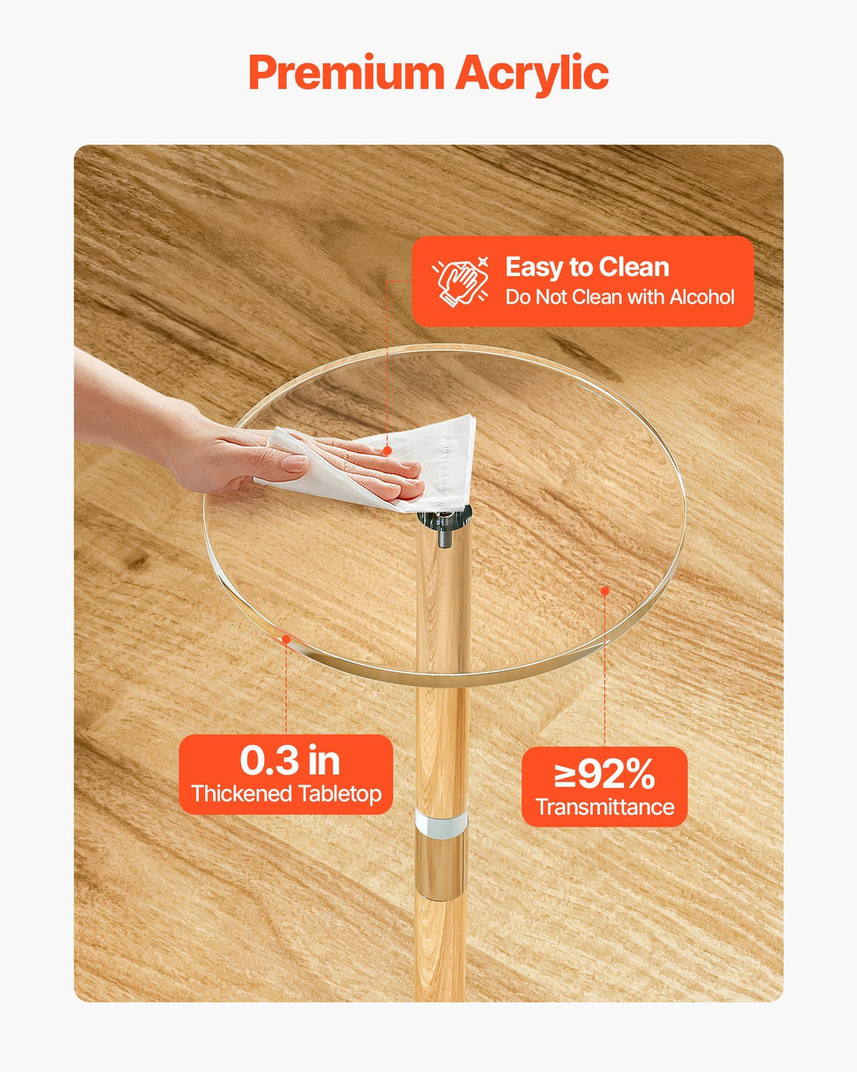 Acrylic Drink Table, Clear End Table Round Top with Solid Post, Modern Acrylic Cake Table Stand, Transparent Side Desk for Coffee, Drink, Food, Snack, Easy Assembly, 25.4 x 25.4 x 54 cm (Clear)