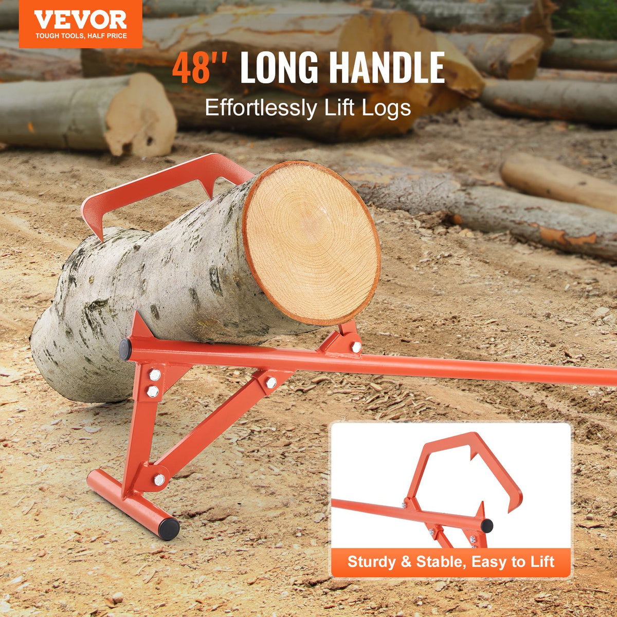Timberjack, 46.5 in, Heavy Duty Steel Log Roller, Log Lifter with Adjustable Cant Hook, Logging Tools Log Jack for Logs Ups to 25" Dia, Timber Jack for Rolling Cutting and Lifting Logs