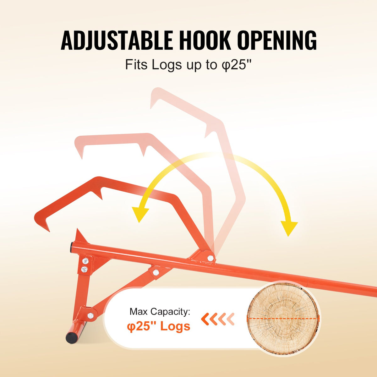 Timberjack, 46.5 in, Heavy Duty Steel Log Roller, Log Lifter with Adjustable Cant Hook, Logging Tools Log Jack for Logs Ups to 25" Dia, Timber Jack for Rolling Cutting and Lifting Logs