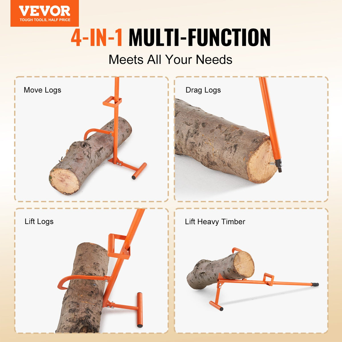 Timberjack, 46.5 in, 4 in 1 Heavy Duty Steel Log Lifter, Multifunctional Log Roller Adjustable Cant Hook, Logging Tools Log Jack, Forestry Multitool for Rolling Cutting Lifting Logs