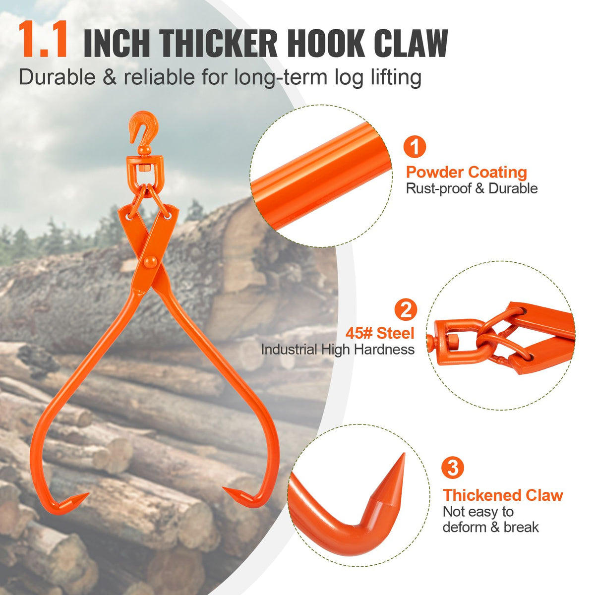 Log Skidding Tongs, 81.3cm 2 Claw Log Lifting Tongs, - V952-YMQZQ32YC2ZK2CS2WV0