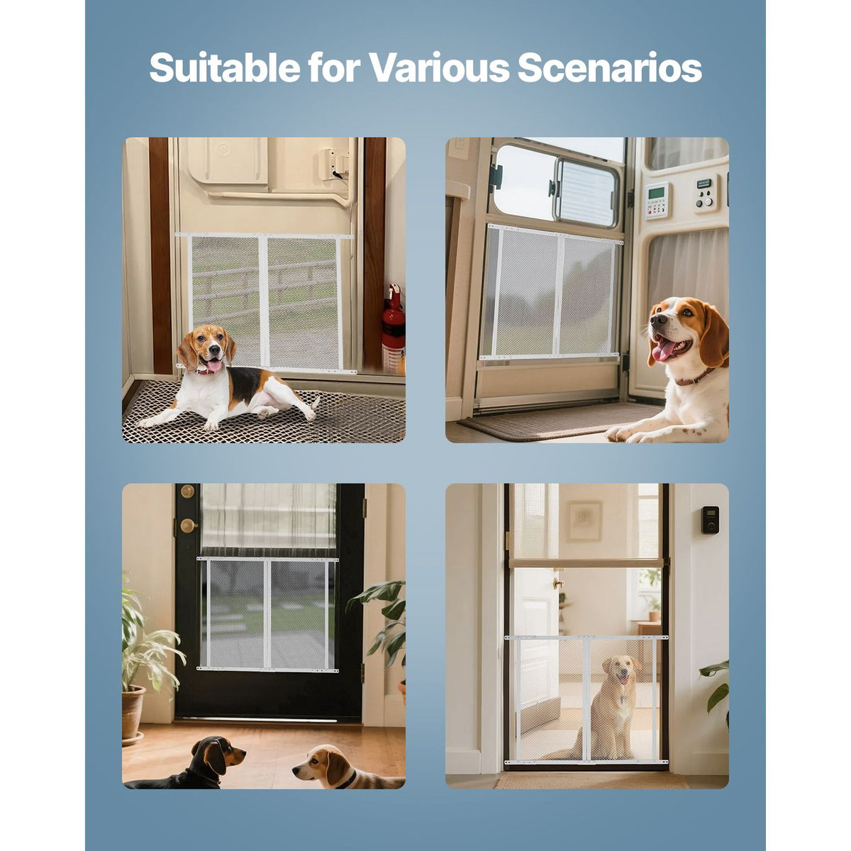 RV Screen Door Protector, 800 x 723.9 mm Door Grille, Easy to Install and Disassemble, Reinforced Breathable Protective Mesh, Aluminum Alloy Camper RV Entry Protector for Pet Protection, White