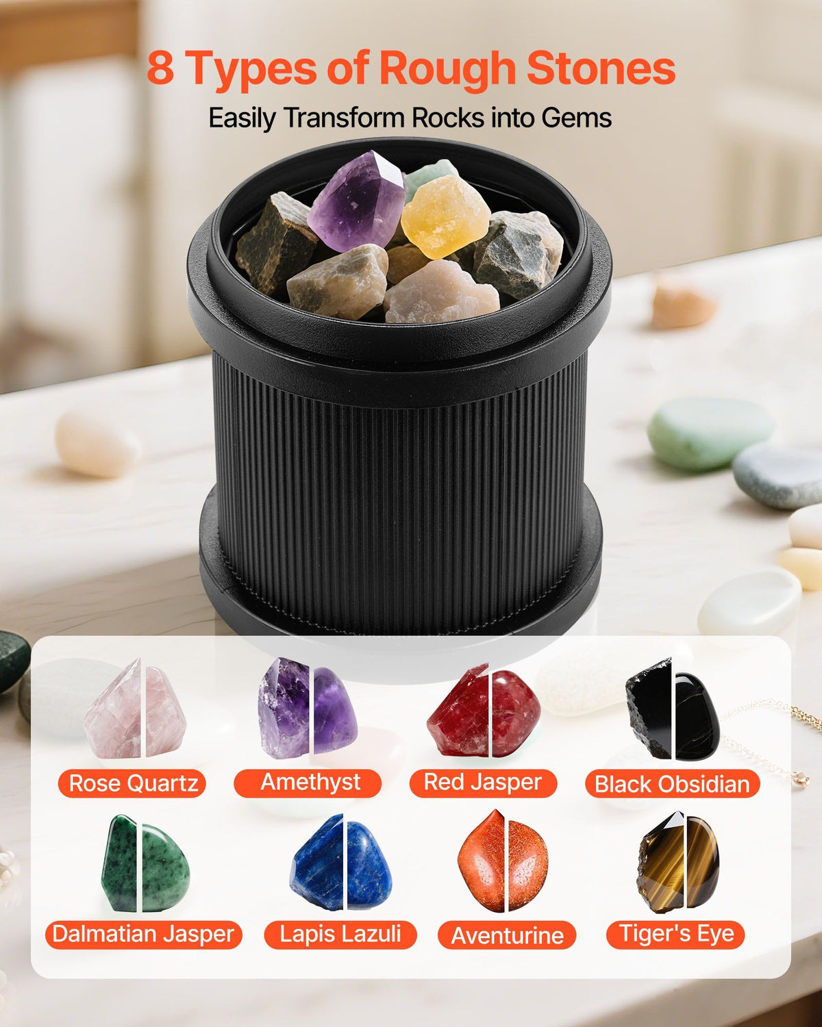 Rock Tumbler Kit, 2 lbs Rock Polishing Kit, 4 Speed Settings 9-Day Polishing Timer Stone Polishing Kit, Rock Polisher with Rough Gemstones and Polishing Grits, Rock Polisher for Adults Kids