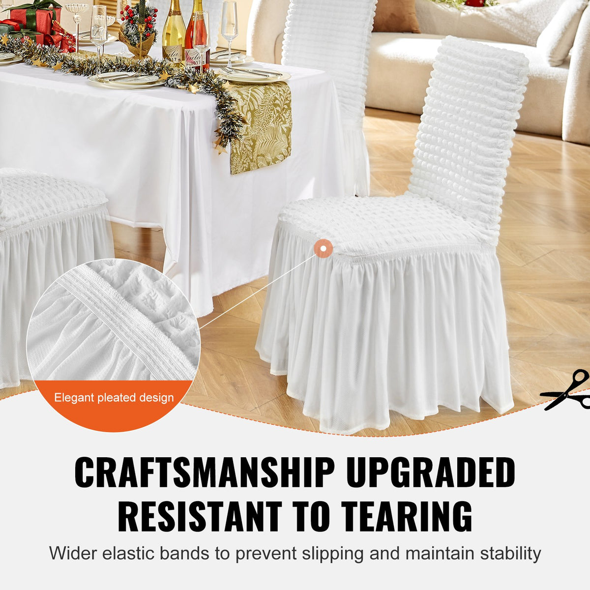 Stretch Spandex Folding Chair Covers, Universal Fitted Chair Cover with Skirt, Removable Washable Protective Slipcovers, for Wedding, Holiday, Banquet, Party, Celebration, Dining (4 PCS White)