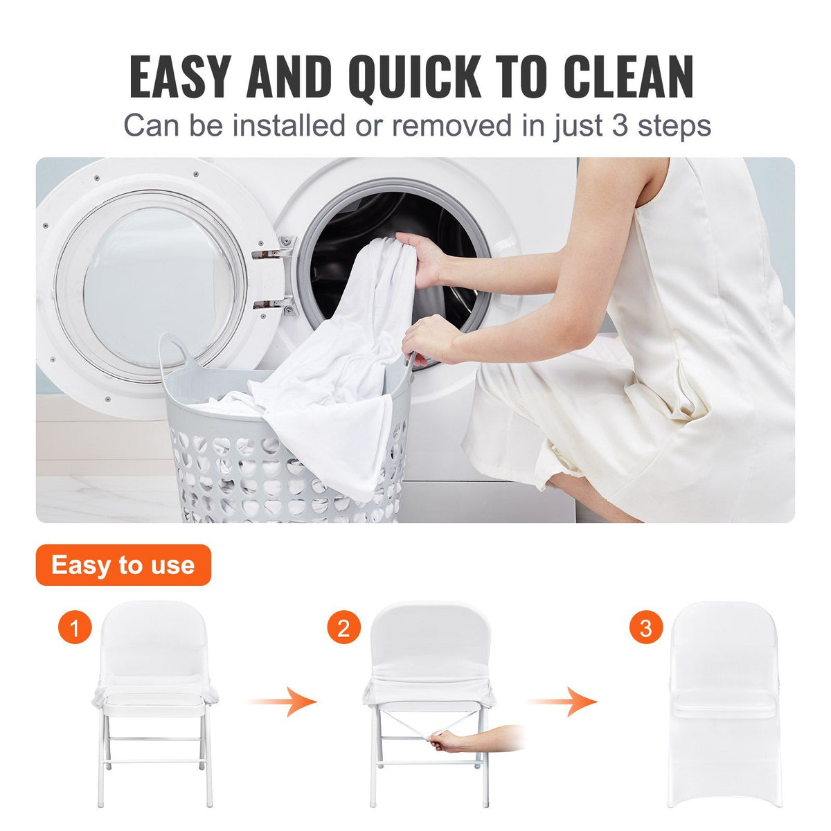 Stretch Spandex Folding Chair Covers, Universal Fitted Chair Cover, Removable Washable Protective Slipcovers, for Wedding, Holiday, Banquet, Party, Celebration, Dining (50PCS White)