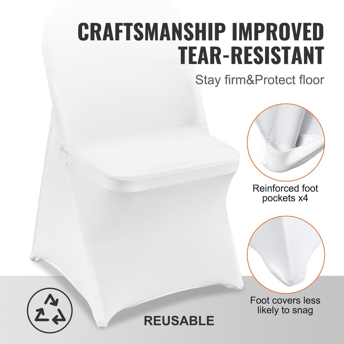 Stretch Spandex Folding Chair Covers, Universal Fitted Chair Cover, Removable Washable Protective Slipcovers, for Wedding, Holiday, Banquet, Party, Celebration, Dining (50PCS White)