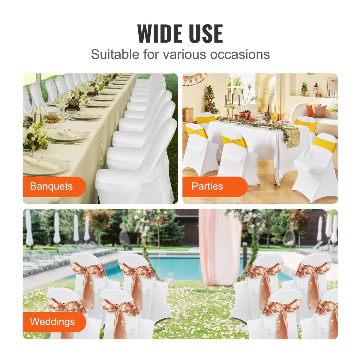 Stretch Spandex Folding Chair Covers, Universal Fitted Chair Cover, Removable Washable Protective Slipcovers, for Wedding, Holiday, Banquet, Party, Celebration, Dining (50PCS White)