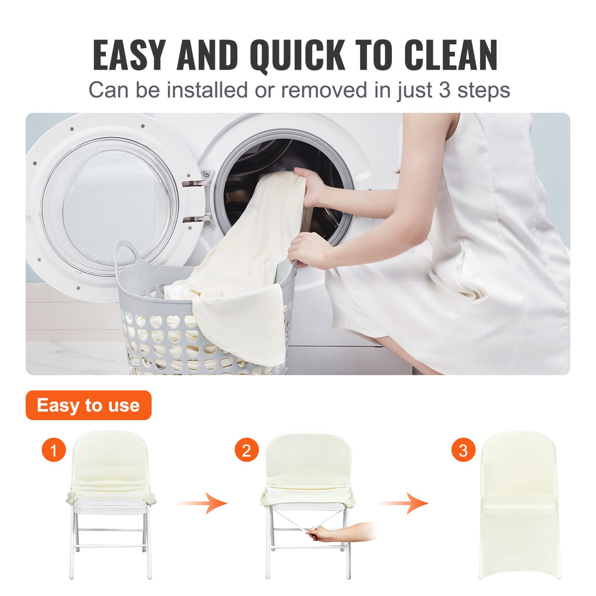 Stretch Spandex Folding Chair Covers, Universal Fitted Chair Cover, Removable Washable Protective Slipcovers, for Wedding, Holiday, Banquet, Party, Celebration, Dining (30PCS Ivory White)