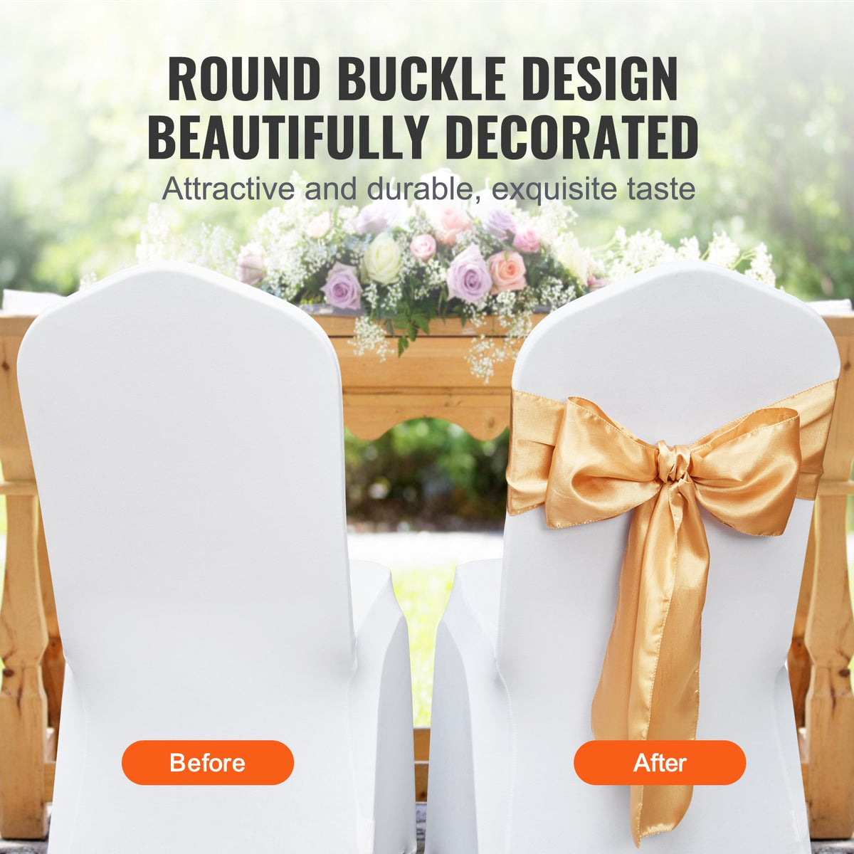 Stretch Spandex Chair Sashes Bows, Chair Slipcover and Stretch Chair Sash, Elastic Chair Bands, Fitting Wedding, Holiday, Banquet, Party, Celebration Chair Decoration (50 PCS Gold)
