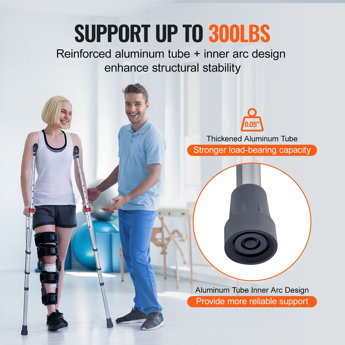 Underarm Crutches, 13-Level Height Adjustable Underarm Walking Crutches, Lightweight Aluminum Crutches for Adults Teenager - with Soft Underarm Pad for Leg Injury Surgery Disabled, 1 Pair 300LBS