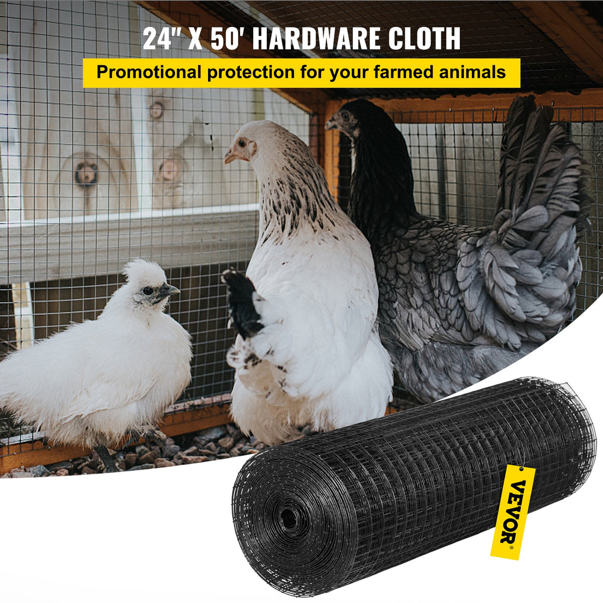 Hardware Cloth, 24\" x50\' & 1\"x1\" Mesh Size, Galvanized Steel Vinyl Coated 16 Gauge Welded Wire with A Cutting Plier & A Pair of Fabric Gloves, for Garden Fencing & Pet Enclosures, Black