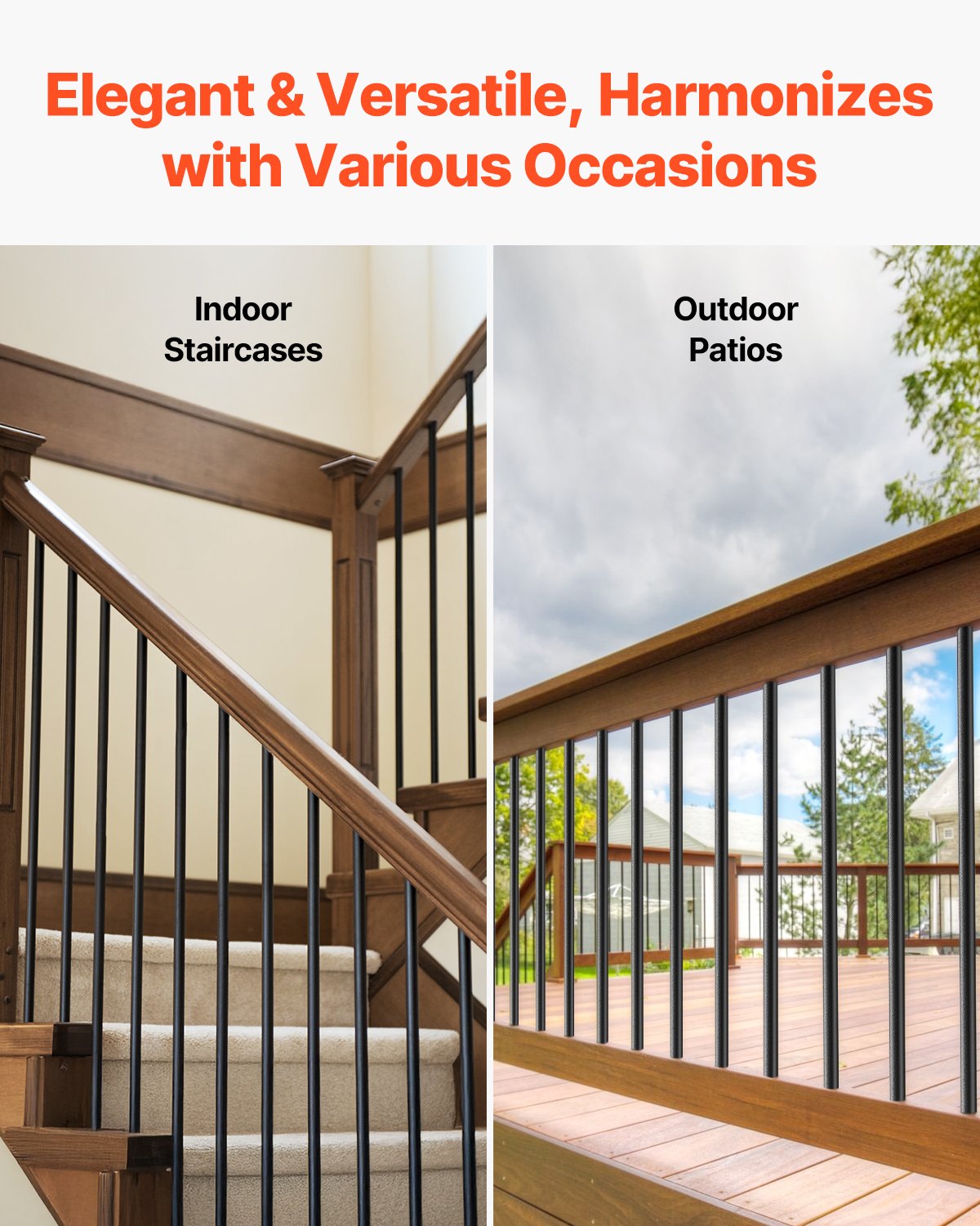Staircase Balusters 51 Pack, 813 mm Aluminum Stair Balusters, 19 mm Water-Proof Round Metal Spindle Railing, Hollow Deck Railing with Rail Caps & Screws for Stairs, Porch, Patio, Matte Black