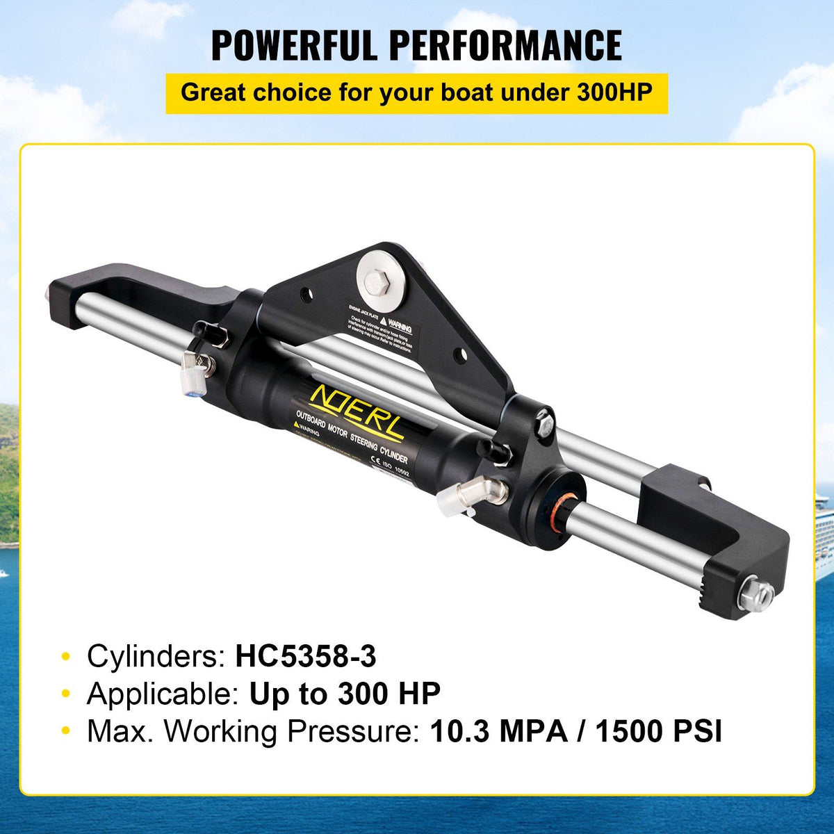 HC5358-3 Front Mount Hydraulic Outboard Steering Cylinder Ram Up To 300HP