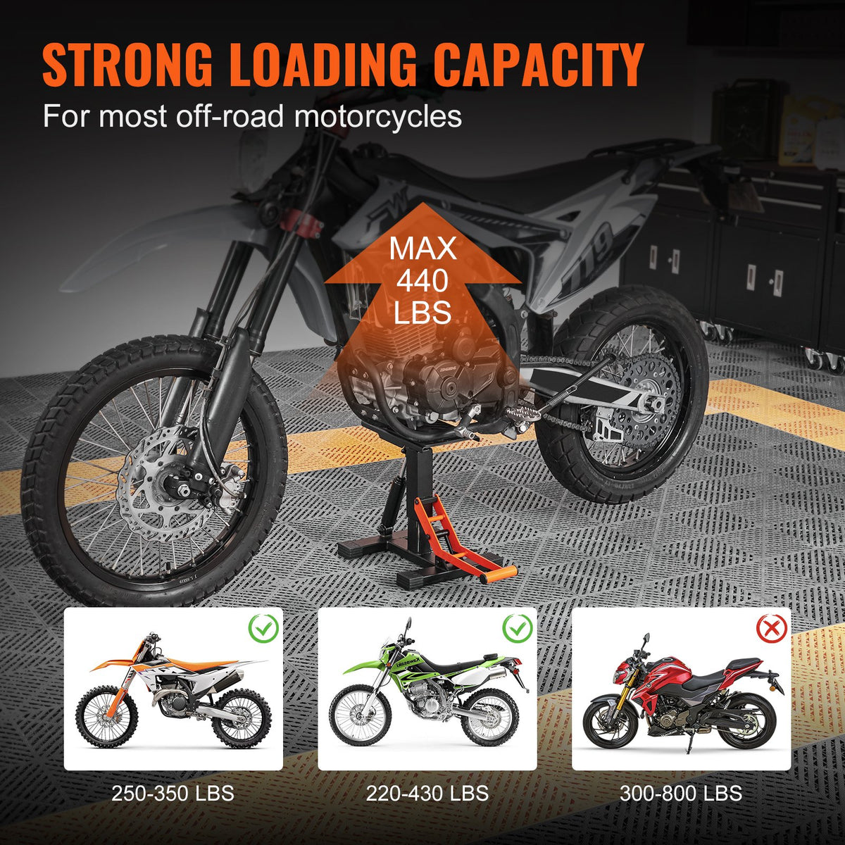 Dirt Bike Lift Stand, Motorcycle Jack Lift Stand 440 lbs Capacity and Hydraulic Lift Operation, Adjustable Height Hoist Table, for Dirt Pit Bike Repair, Maintenance, Dirt Bike Accessories