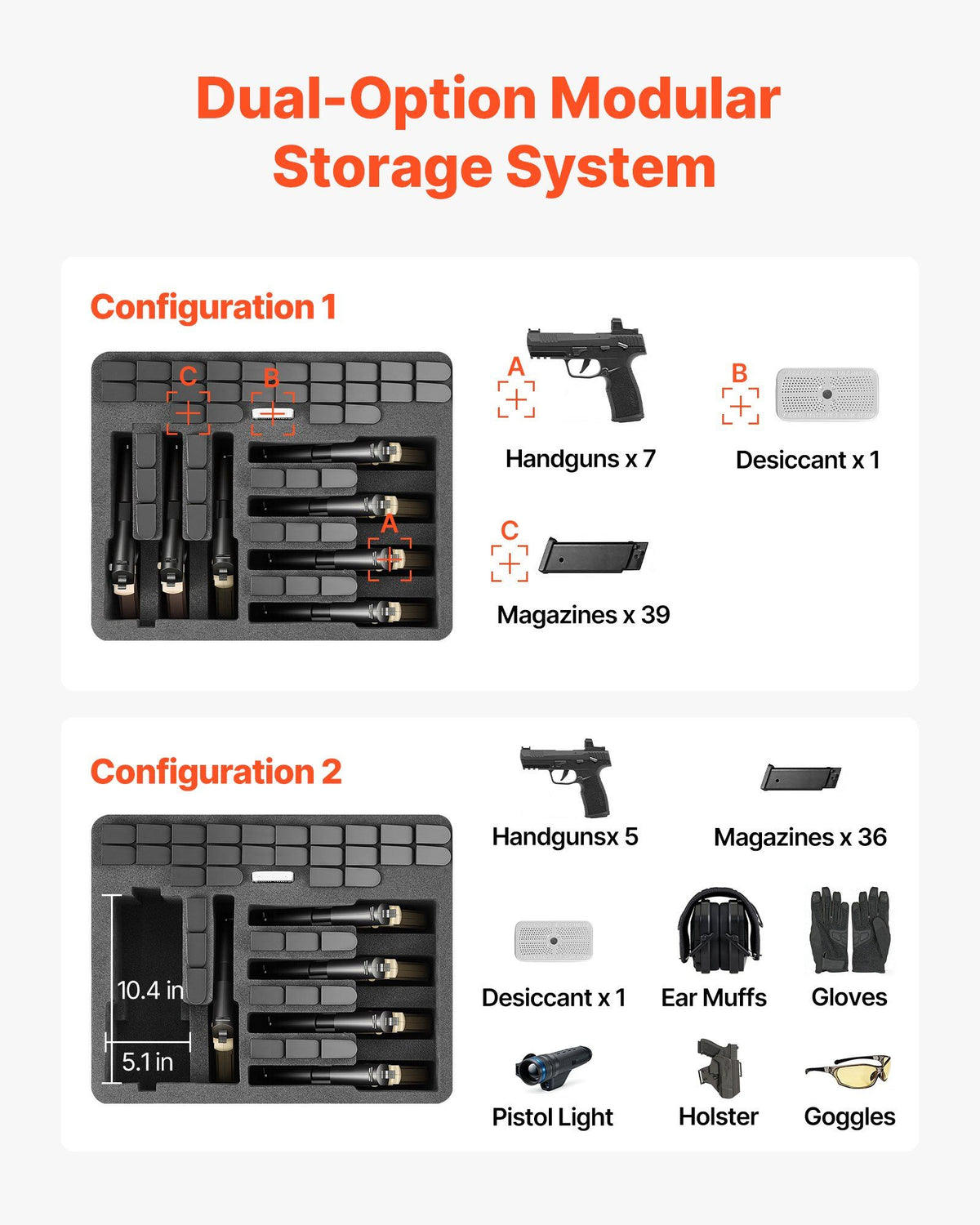 Hard Pistol Case, Heavy Duty Hard Gun Case with XPE Foam Lining, Waterproof Pistol Storage Box with Customizable Interior & Handle for Gun, Lenses, Camera, Gear, TSA Compliant, 491x434x211 mm