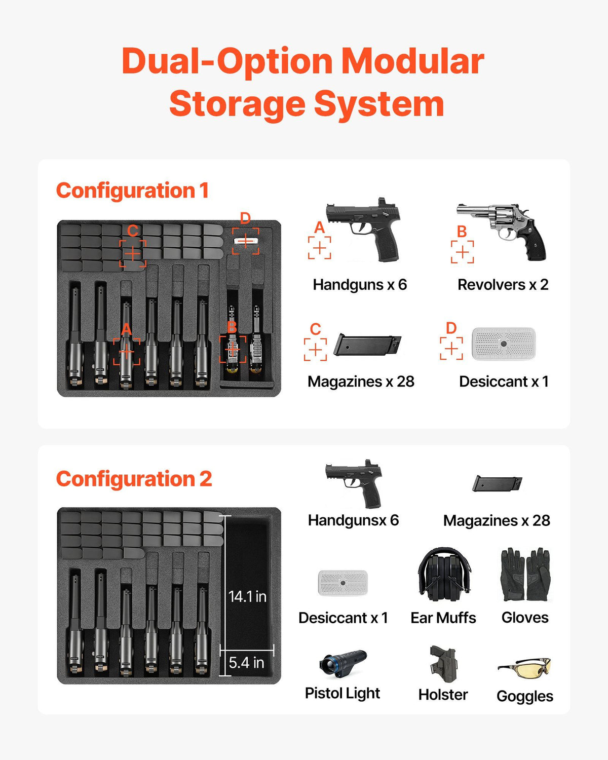 Hard Pistol Case, Heavy Duty Hard Gun Case with XPE Foam Lining, Waterproof Pistol Storage Box with Customizable Interior & Handle for Gun, Lenses, Camera, Gear, TSA Compliant, 556x455x225 mm
