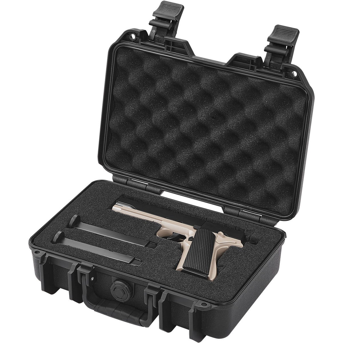 Hard Pistol Cases with Pre-cut PU Foam, Waterproof & Dustproof Hard Gun Case for 1 Pistol, 12.59×9.01×4.4 in Lockable Pistol Case, Black