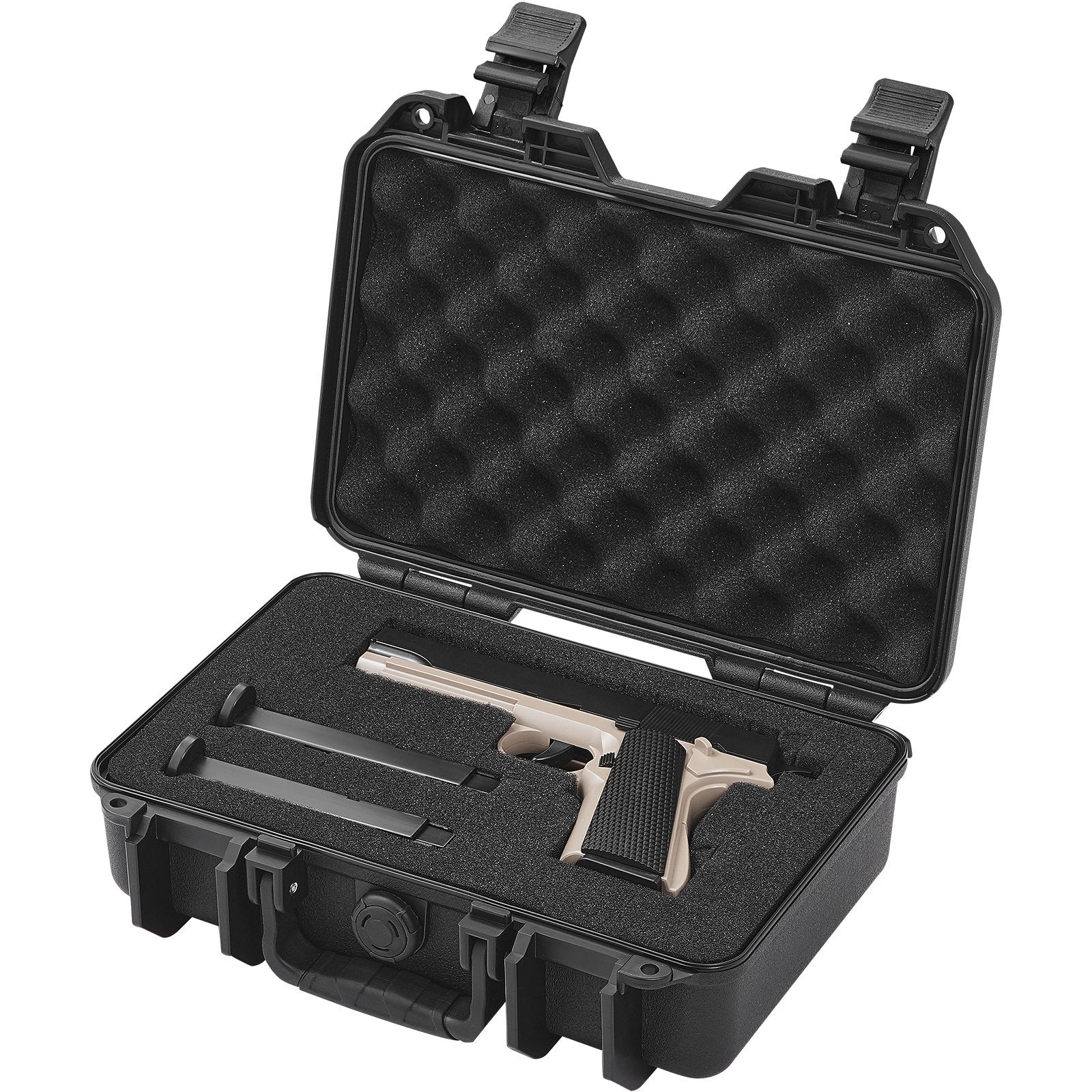 Hard Pistol Cases with Pre-cut PU Foam, Waterproof & Dustproof Hard Gun Case for 1 Pistol, 12.59×9.01×4.4 in Lockable Pistol Case, Black