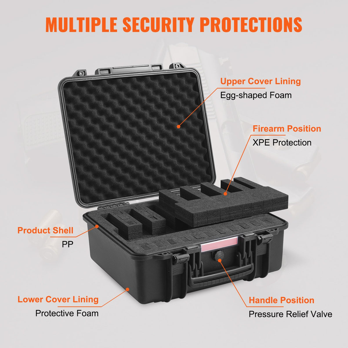 Hard Pistol Cases with Pre-cut Lining Lockable Pistol Case for 6 Pistol