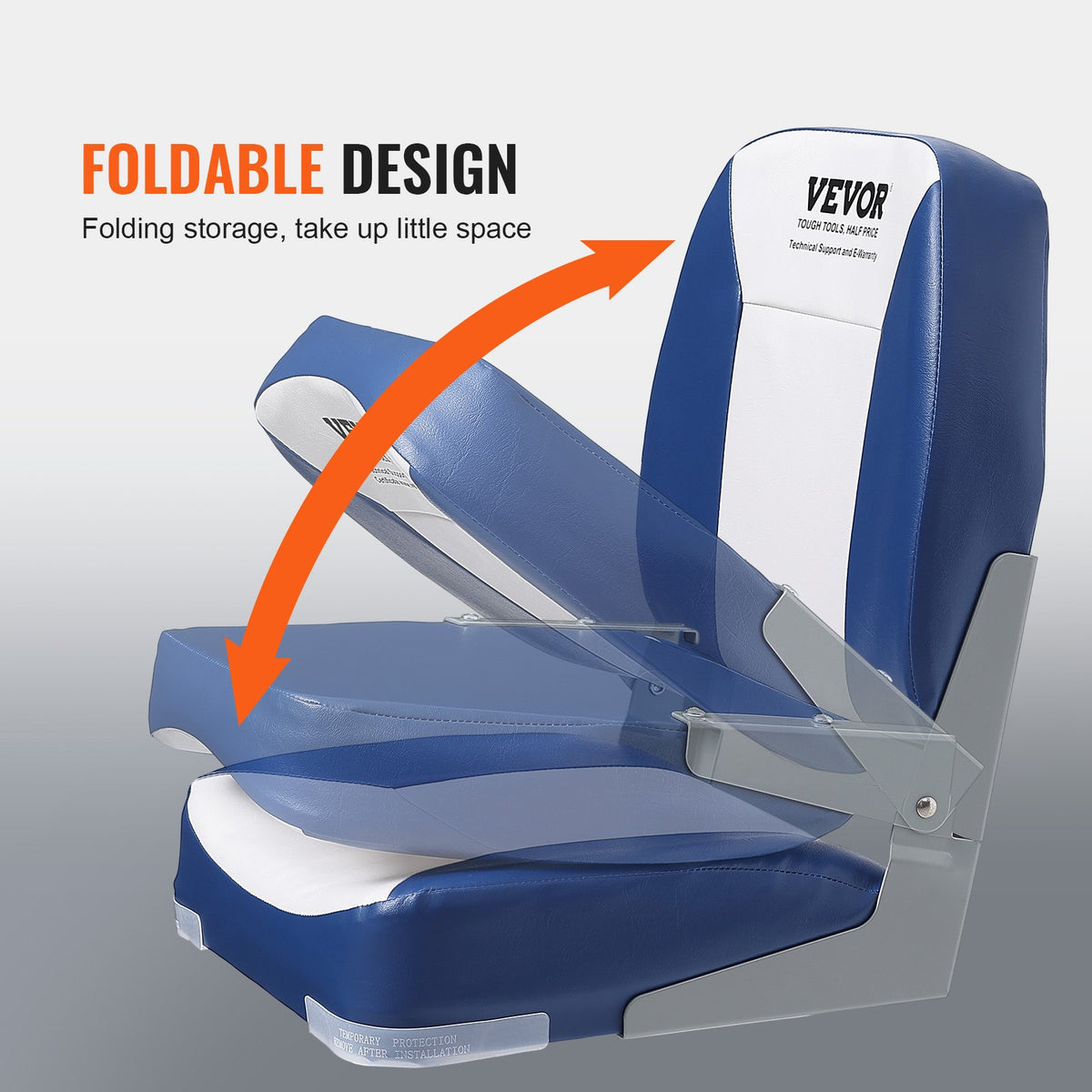 Boat Seat, 480 mm Low Back Boat Seat, Folding Boat Chair with Thickened Sponge Padding and Hinge, Fold-Down Boat Captain Chair for Fishing Boat, Sightseeing Boat, Speedboat, Canoe, 1-Piece