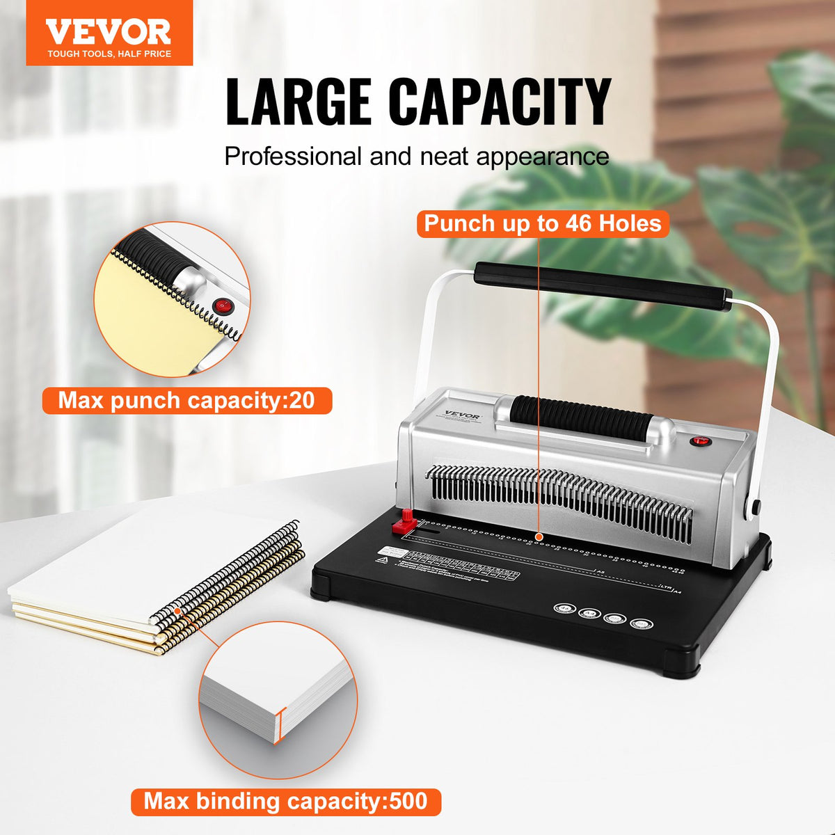 Coil Spiral Binding Machine, Manual Book Maker with Electric Binding, 46-Holes Binding 500 Sheets Punch Binder, with 100pcs 5/16'' Coil Binding Spines, for Letter Size, A4, A5